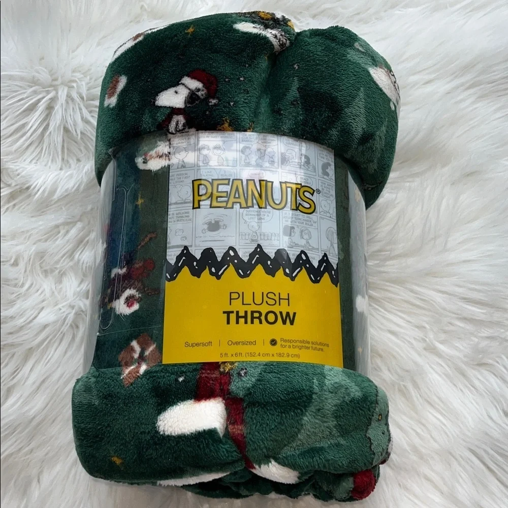 🆕Peanuts Snoopy Christmas Plush Throw Blanket Oversized Green Holiday